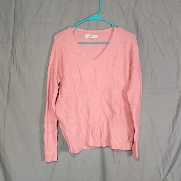 LOFT Soft Pink V-Neck Sweater - Picture 1 of 3